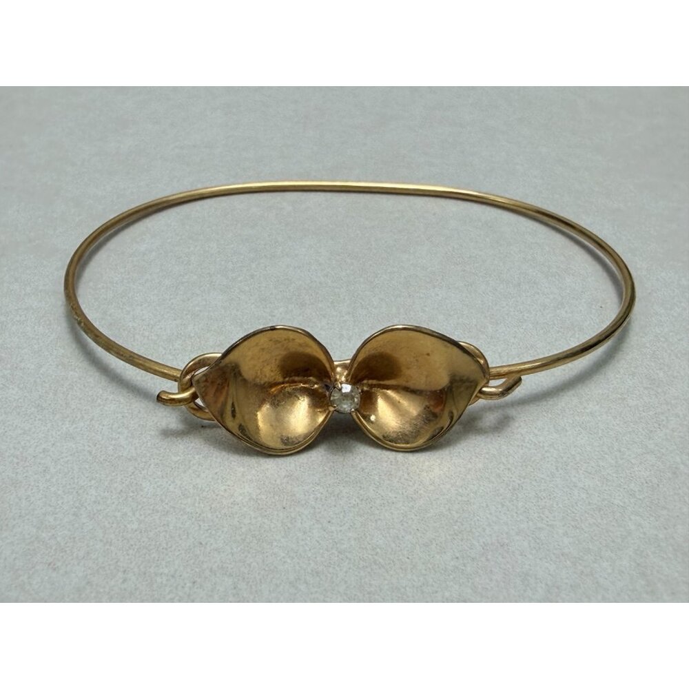 Vintage Gold Filled Bow Bracelet Elegant Minimalist Rhinestone Accent